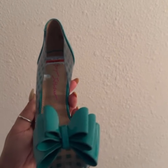 Betsey Johnson Teal Checkered Heels - Picture 3 of 4